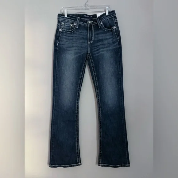 Miss Me Dark-Blue Mid-Rise Boot Cut Denim Jeans